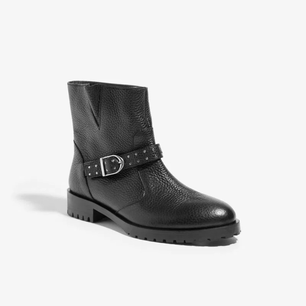 Women's Karen Millen biker moto Black Leather Ankle boot classic spring leather